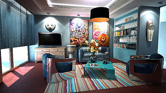 Modern Eclectic Living Room Interior Design With Colorful Art