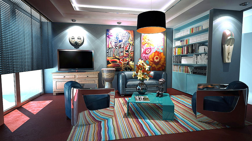 Modern Eclectic Living Room Interior Design With Colorful Art