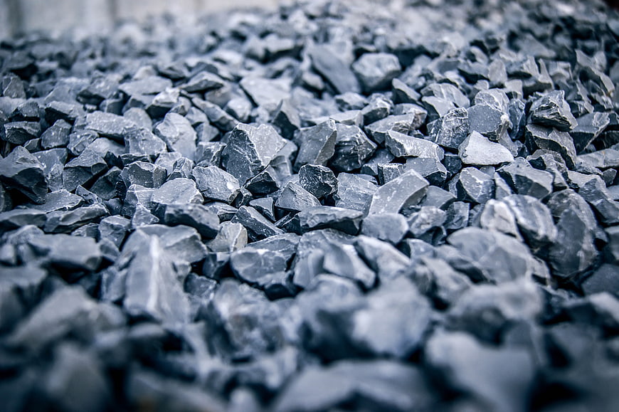 Close-up texture of gray gravel stones and rocks