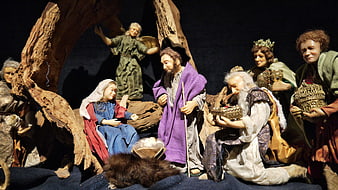Traditional Nativity Scene with Handcrafted Figurines