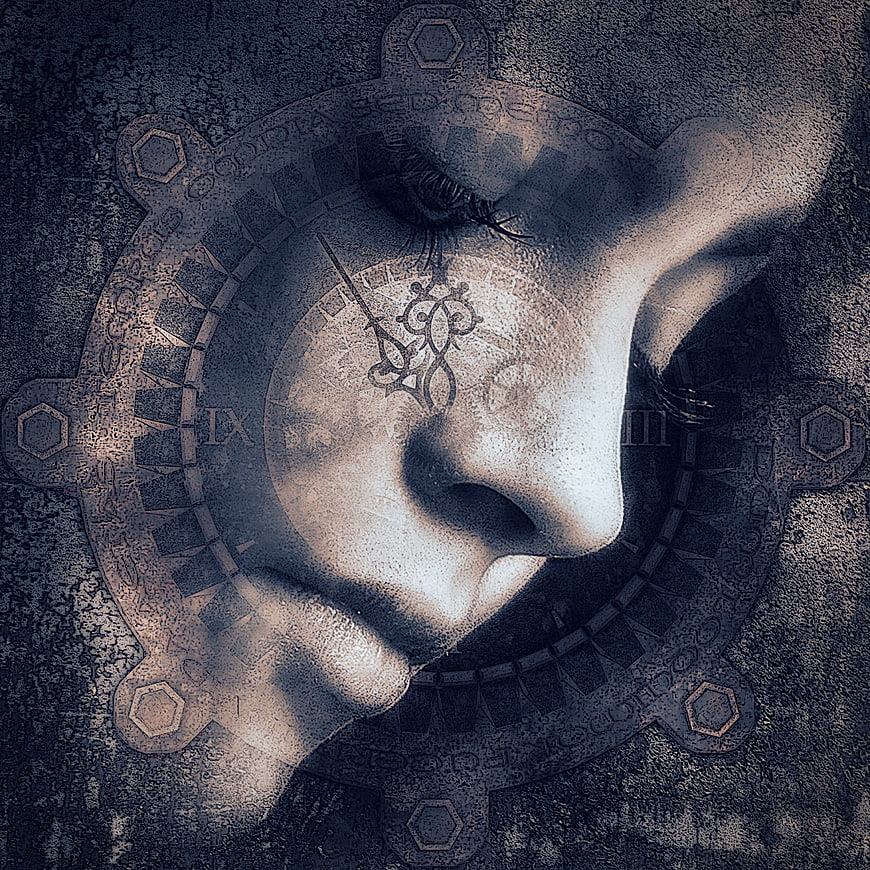 Surreal Steampunk Woman Portrait With Clock Face Overlay