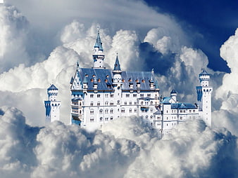 Fantasy Neuschwanstein Castle Floating in Clouds