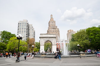 Washington Square Arch and Fountain in New York City