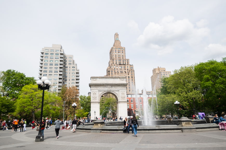Washington Square Arch and Fountain in New York City