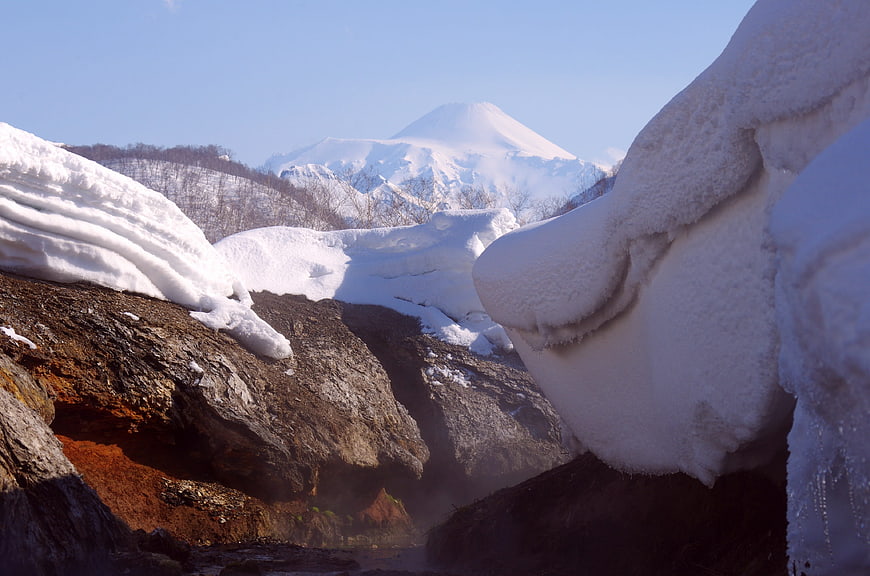 Snowy Avachinsky Volcano Landscape in Kamchatka Winter