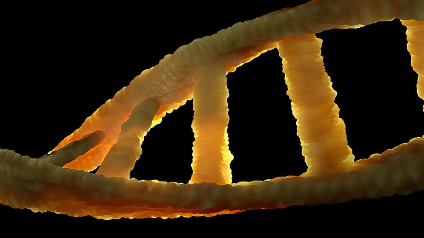 3D Render of Golden DNA Double Helix Molecule