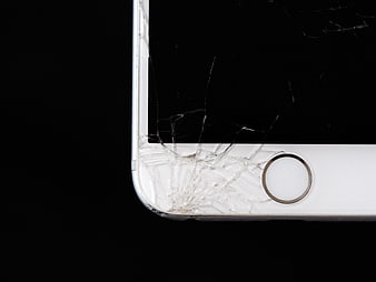 Broken Smartphone Screen Close-Up on Black Background