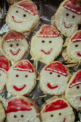 Homemade Santa Claus Sugar Cookies on Foil
