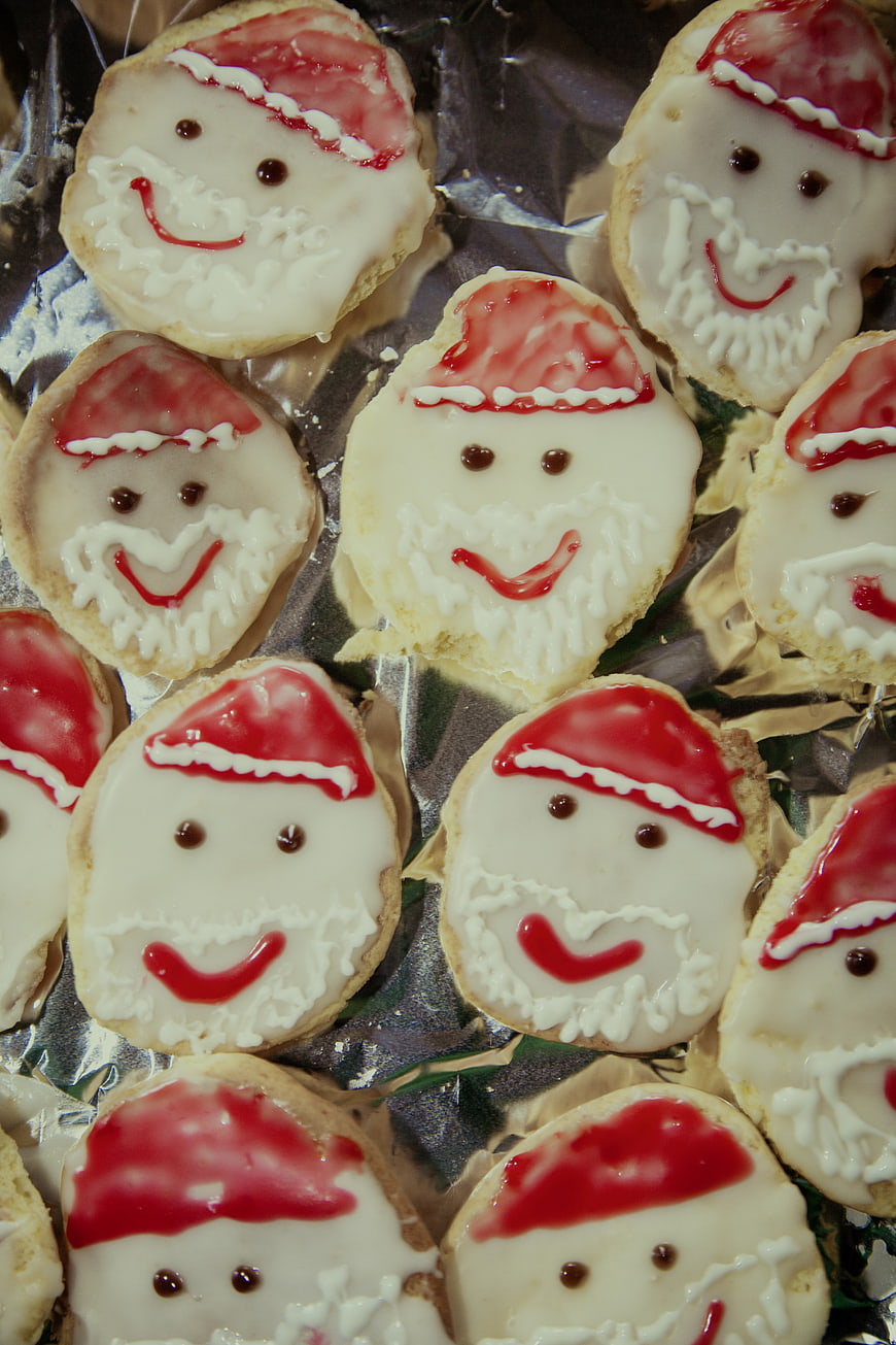 Homemade Santa Claus Sugar Cookies on Foil
