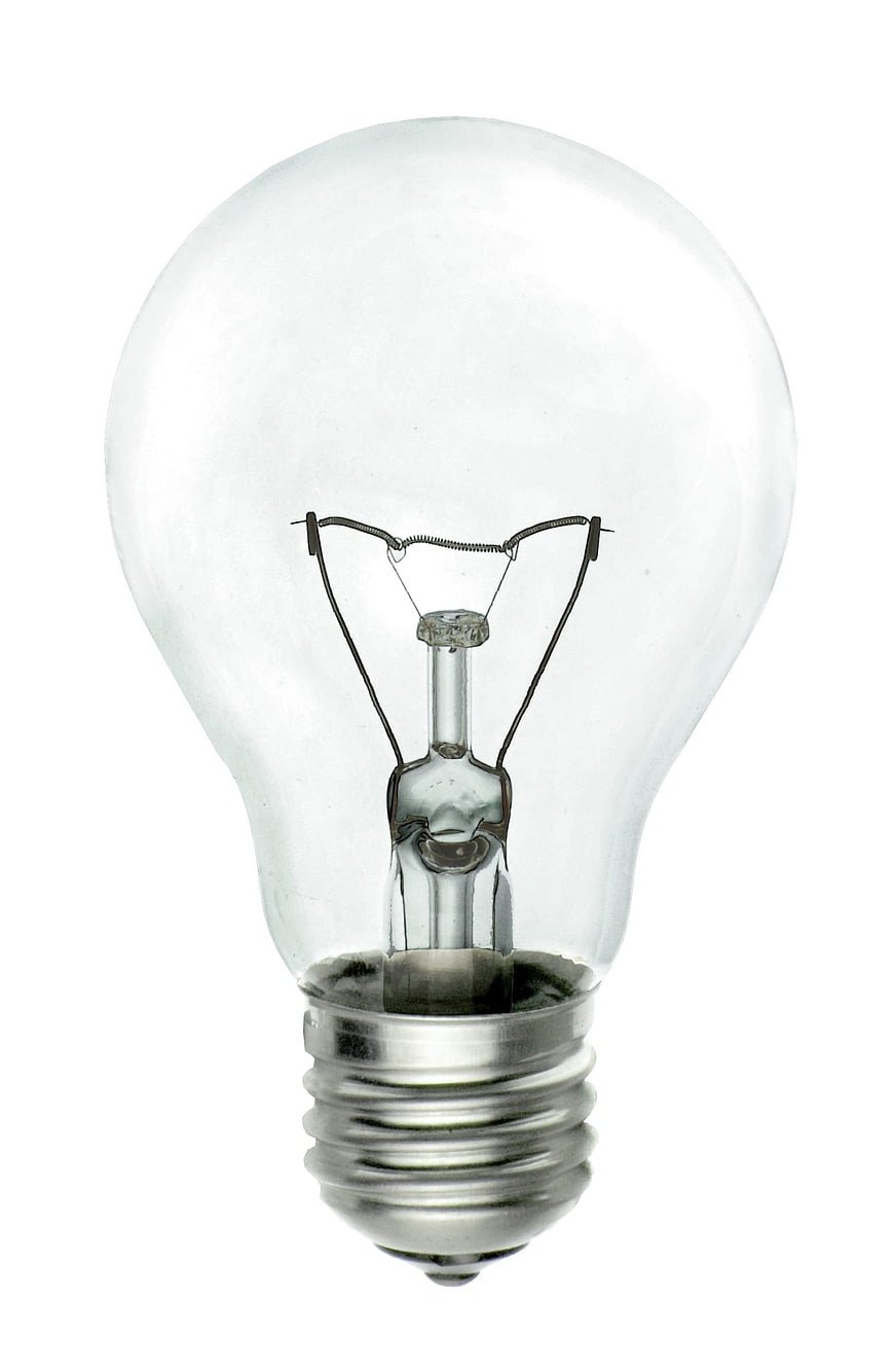 Clear incandescent light bulb isolated on white background