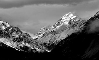 Dramatic Black and White Snowy Mountain Peaks