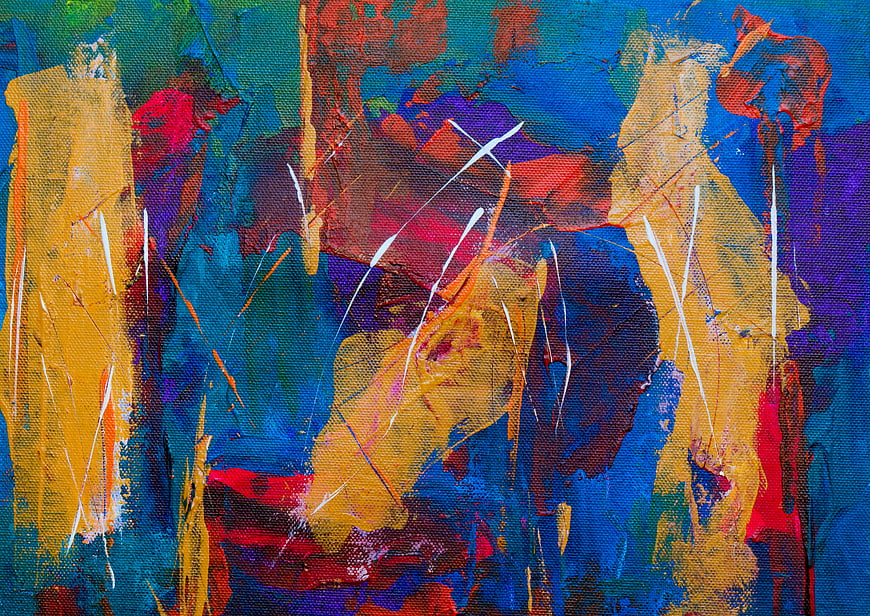 Abstract Acrylic Painting with Vibrant Yellow, Blue, and Red Textures