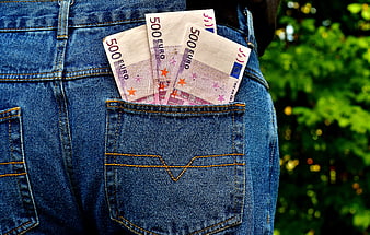 500 Euro Banknotes in Back Pocket of Blue Denim Jeans