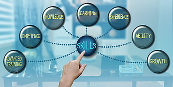 Business Skills Concept Infographic With Hand Pointing At Central Node