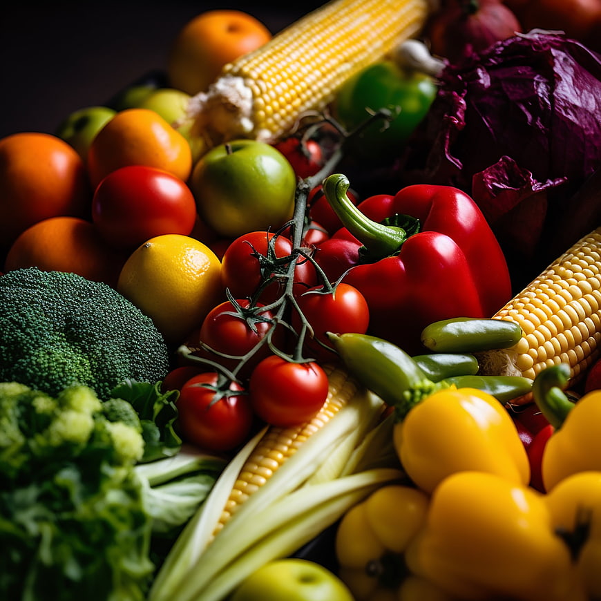 Vibrant Fresh Vegetables and Fruits Close-Up