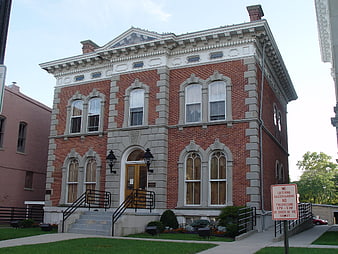 Historic Red Brick Building with Stone Accents