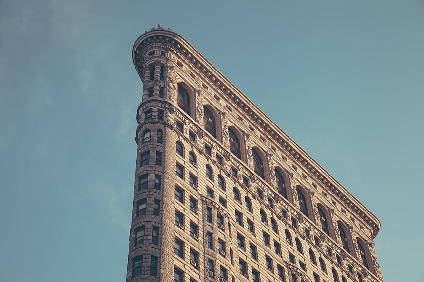 Low angle view of the Flatiron Building in New York City