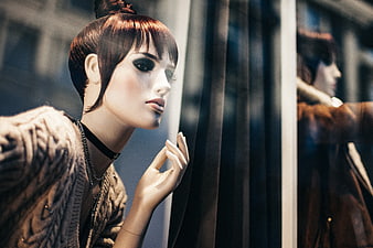 Fashion Mannequin in Window Display with Reflection