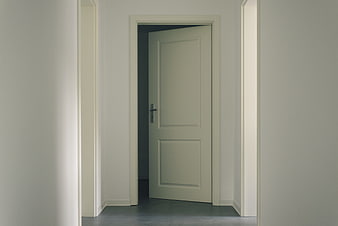 Minimalist Interior Hallway with Open White Door