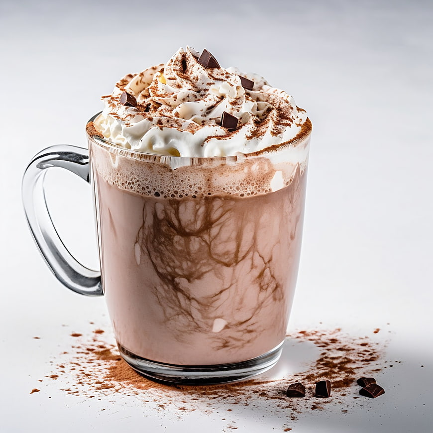 Delicious Hot Chocolate with Whipped Cream and Cocoa Powder