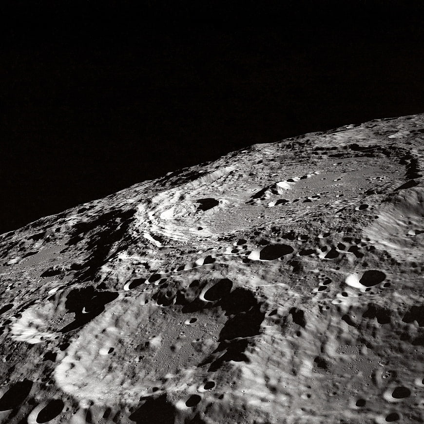 High Contrast Lunar Crater Landscape in Black and White