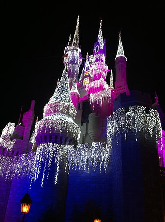 Cinderella Castle at Night with Holiday Lights
