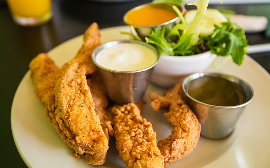 Crispy Fried Chicken Tenders with Dips and Salad