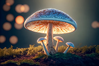 Magical Glowing Blue Mushroom in Enchanted Forest