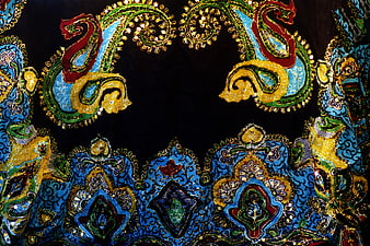 Colorful Paisley Fabric Pattern with Glitter Details