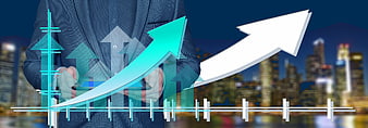 Businessman with digital growth chart and city skyline background