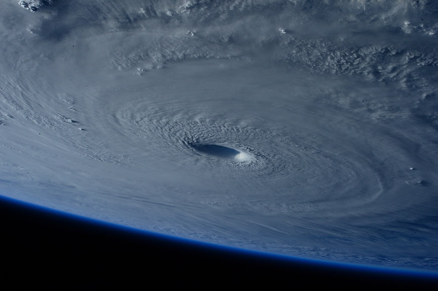 Satellite view of hurricane eye from space