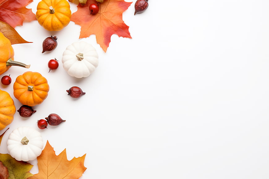 Autumn Harvest Flat Lay with Pumpkins and Leaves