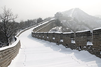 Great Wall of China in Winter Snow