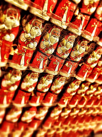 Rows of Santa Claus Chocolate Figurines for Christmas