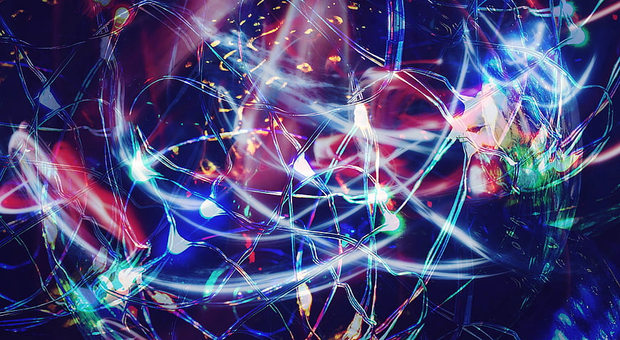 Abstract Neon Light Trails and Glowing Strings Background