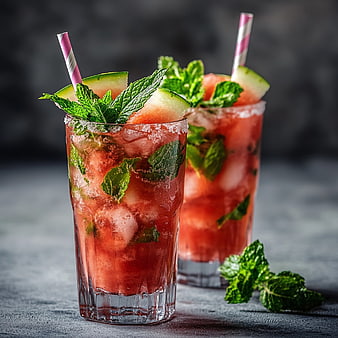 Refreshing Watermelon Mint Mojito Cocktails with Ice