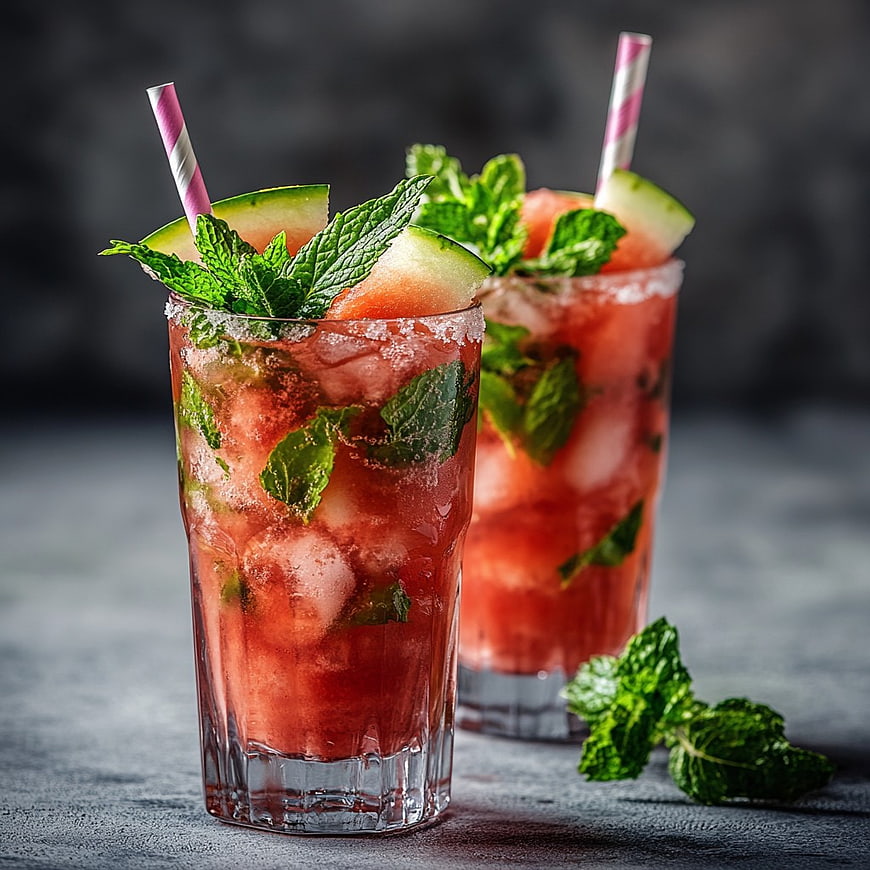 Refreshing Watermelon Mint Mojito Cocktails with Ice