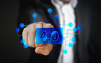 Businessman Hand Touching 4.0 Digital Network Interface