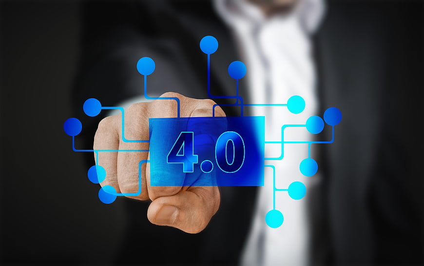 Businessman Hand Touching 4.0 Digital Network Interface