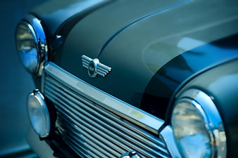Close-up of Classic Mini Cooper Front Grille and Headlights