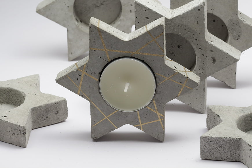Concrete Star Tea Light Holders with Gold Lines