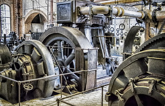 Vintage Industrial Generators in Historic Power Plant Interior