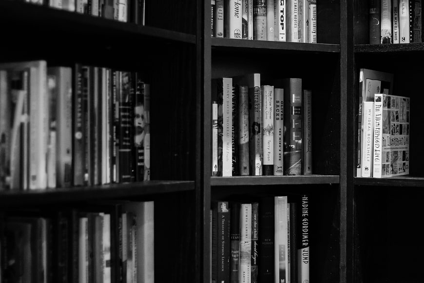 Black and White Bookshelf with Books