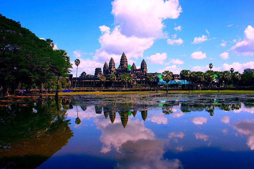 Angkor Wat Temple Reflection in Lake Water Cambodia