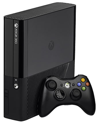 Black Xbox 360 Console and Controller on White Background