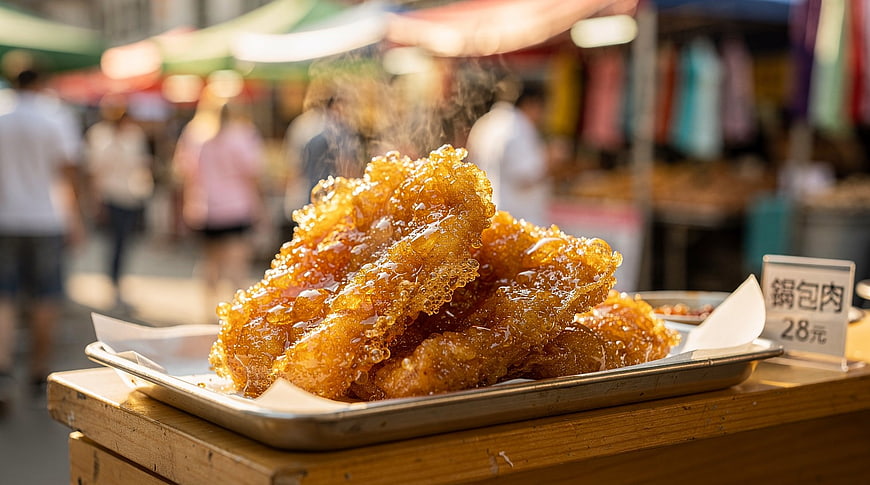 Crispy Fried Pork Street Food at Night Market
