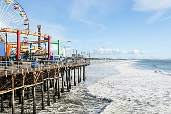 Santa Monica Pier Ferris Wheel and Roller Coaster Ocean View