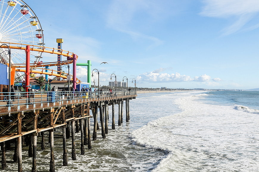 Santa Monica Pier Ferris Wheel and Roller Coaster Ocean View