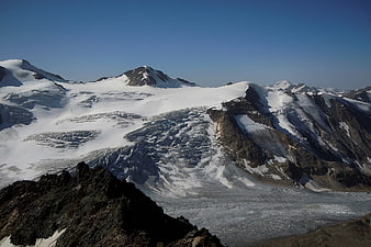 Panoramic View of Snow-Covered Mountain Glacier Landscape