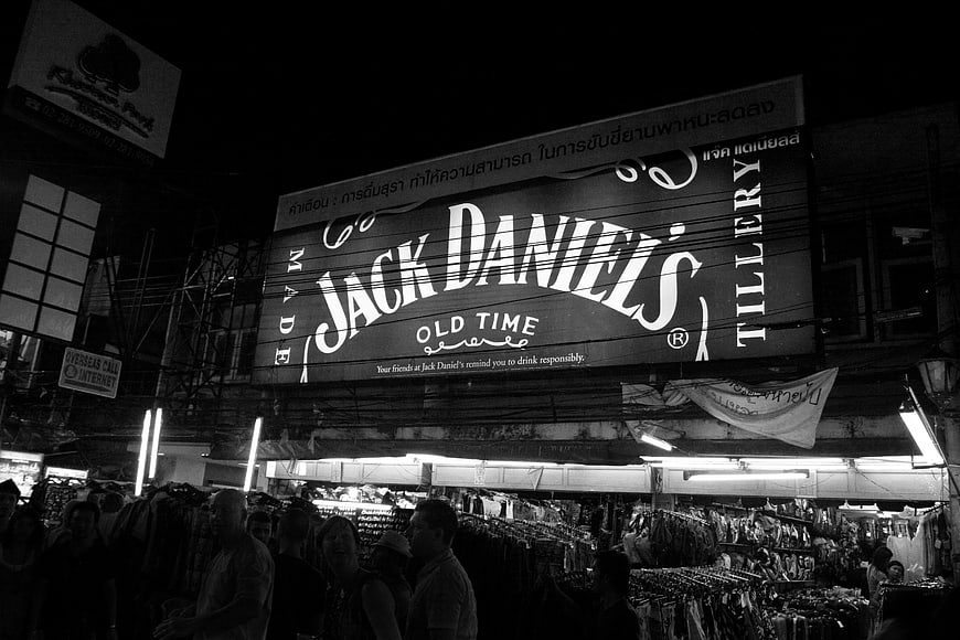 Vintage Jack Daniel's Sign at Night Market in Thailand